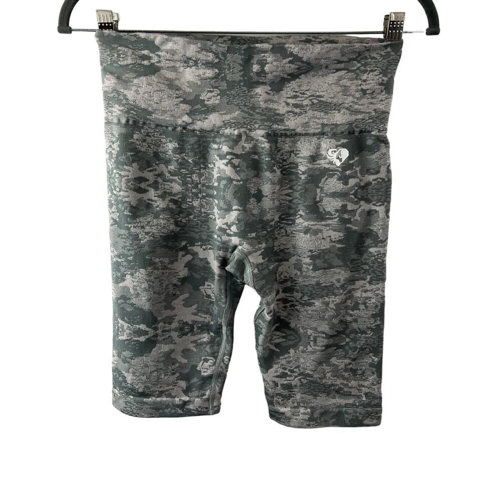 Women's Best Gray Cycling Shorts Camo Seamless High-Waisted Pull-On Size Large L
